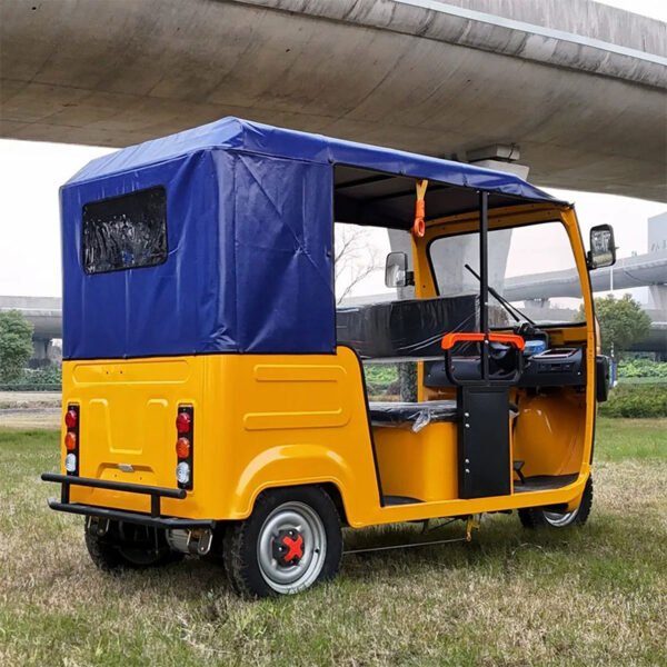 Passenger tricycle, five-seater, gasoline powered.